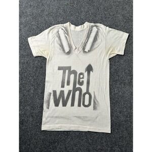 Womens Graphic The Who 1960s 1970s White V Neck T Shirt, Size XS